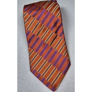 Ted Baker Tie Orange Purple‎ Gold Offset Stripes 100% Silk Vibrant Colors